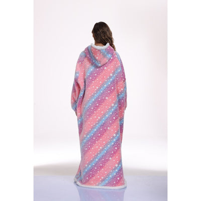 Oversized Wearable Hooded Blanket With Print Glow In The Dark Long Size-59in Sherpa Warm Sweatshirt For Women